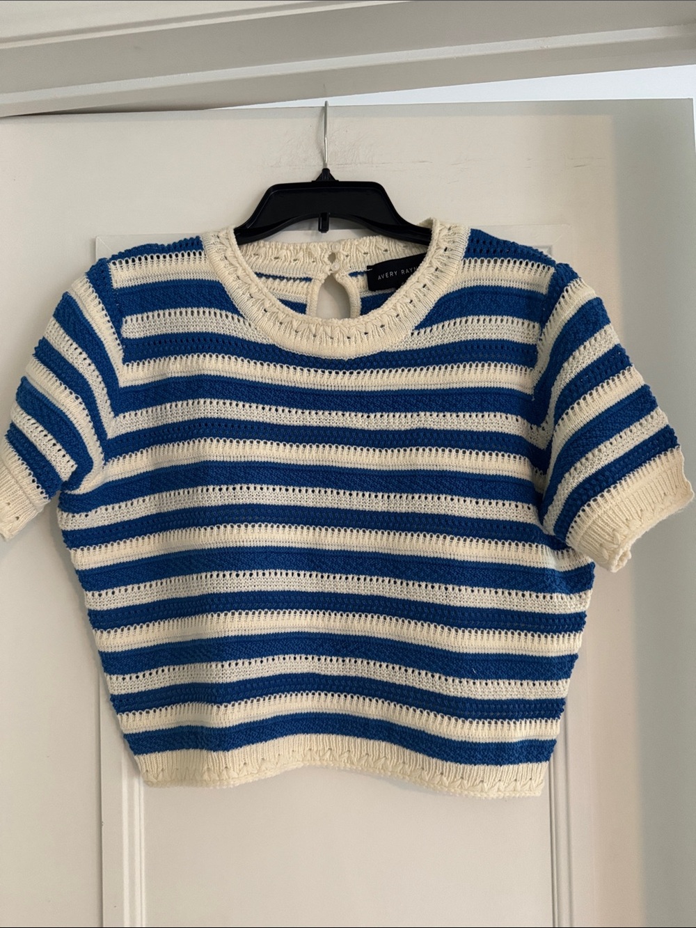 Striped Blue & Cream Knit Crop Top
